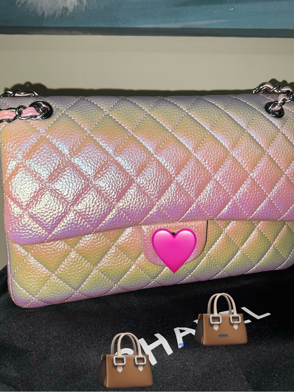 Iridescent Quilted Chain Shoulder Bag - Pink/Gold